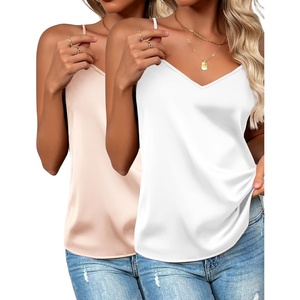 Zeagoo Women’s Silk Satin Tank Tops V Neck Sleeveless Camisole Basic Blouse(2 Pack: Champagne+white)