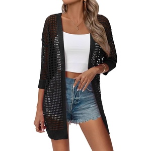 Zeagoo Women’s Summer Crochet Cardigan Boho Kimono Oversized Sweater Tops(Black)
