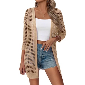 Zeagoo Women’s Summer Crochet Cardigan Boho Kimono Oversized Sweater Tops(Khaki)