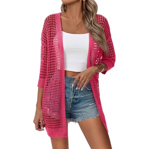 Zeagoo Women’s Summer Crochet Cardigan Boho Kimono Oversized Sweater Tops(Rose Red)