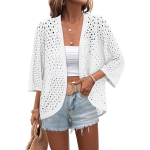 Zeagoo Womens Summer Crochet Cardigan Sweaters 3/4 Sleeve Batwing Kimono(A_white)