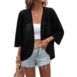 Zeagoo Womens Summer Crochet Cardigan Sweaters 3/4 Sleeve Batwing Kimono(Black)