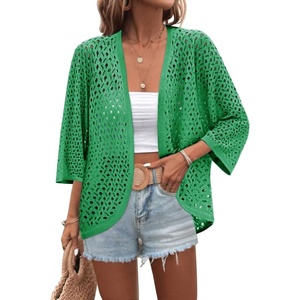 Zeagoo Womens Summer Crochet Cardigan Sweaters 3/4 Sleeve Batwing Kimono(Green)