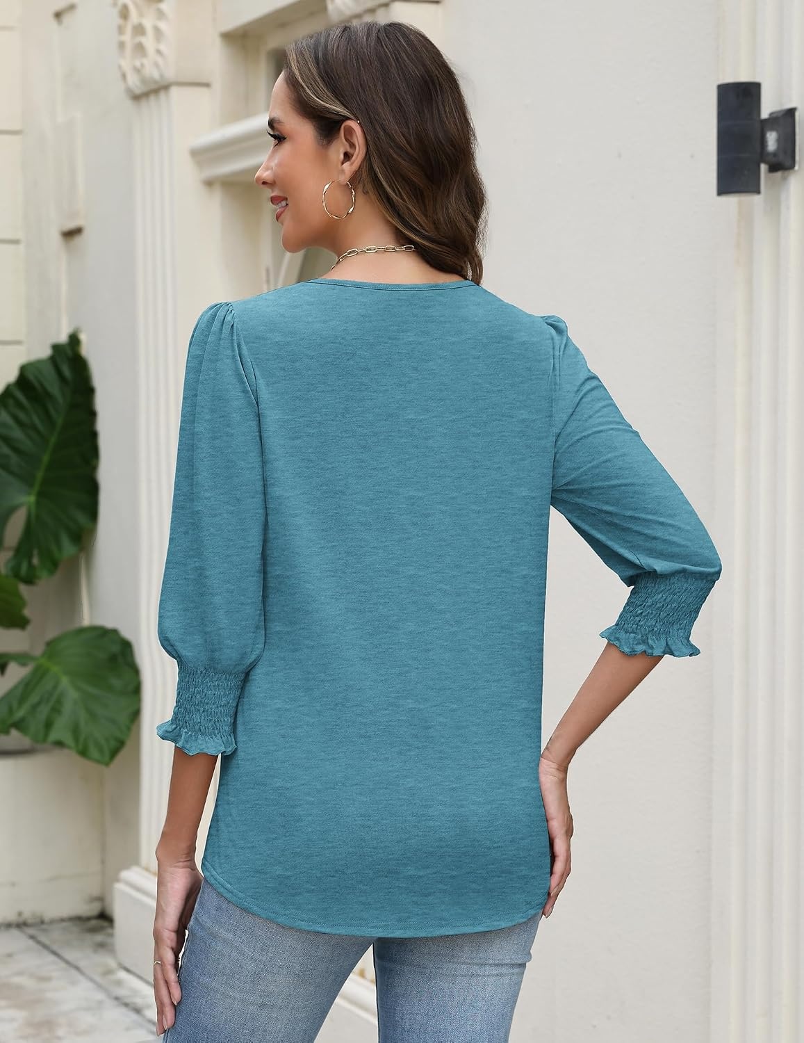image:imageZeagoo 34 Length Sleeve Blouse Pleated Tops Tunics for Women Dressy Shirt Business CasualBiscay Bay Blue