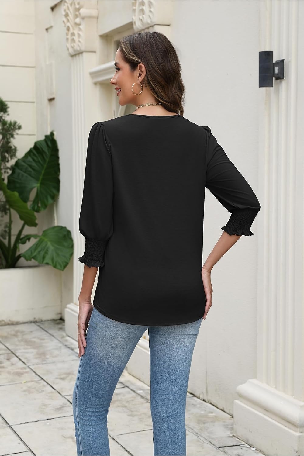 image:imageZeagoo 34 Length Sleeve Blouse Pleated Tops Tunics for Women Dressy Shirt Business CasualBlack