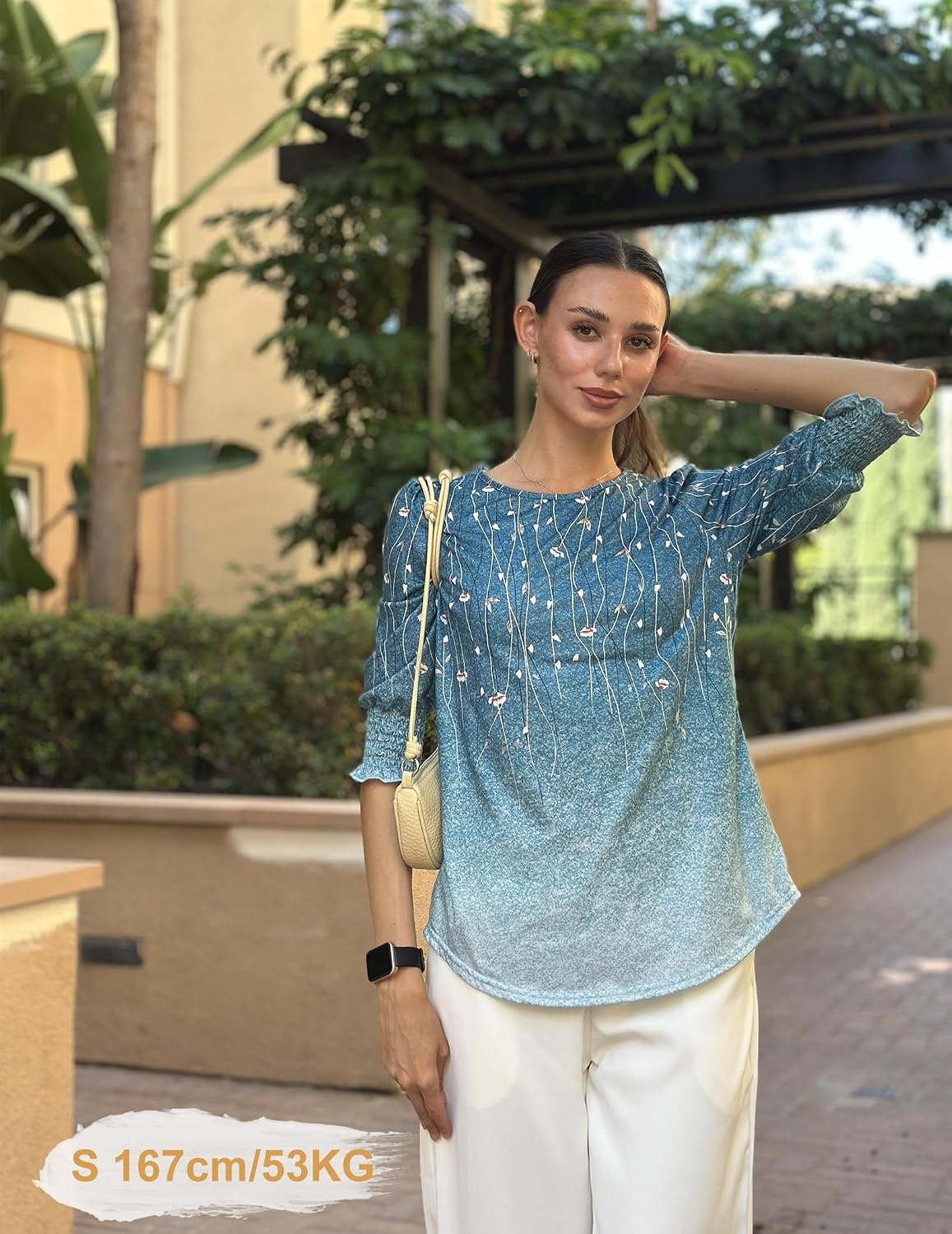 image:imageZeagoo 34 Length Sleeve Blouse Pleated Tops Tunics for Women Dressy Shirt Business CasualBlue Vine