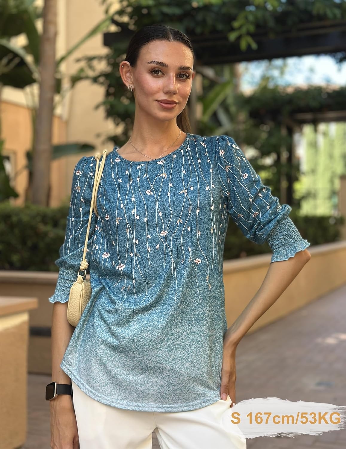 image:imageZeagoo 34 Length Sleeve Blouse Pleated Tops Tunics for Women Dressy Shirt Business CasualBlue Vine