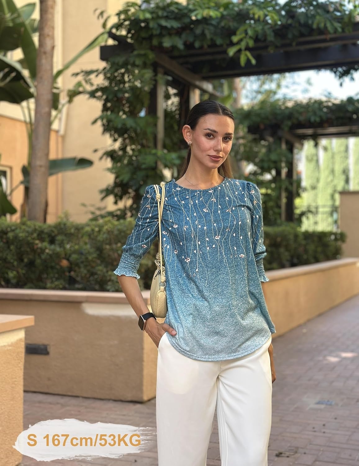 image:imageZeagoo 34 Length Sleeve Blouse Pleated Tops Tunics for Women Dressy Shirt Business CasualBlue Vine