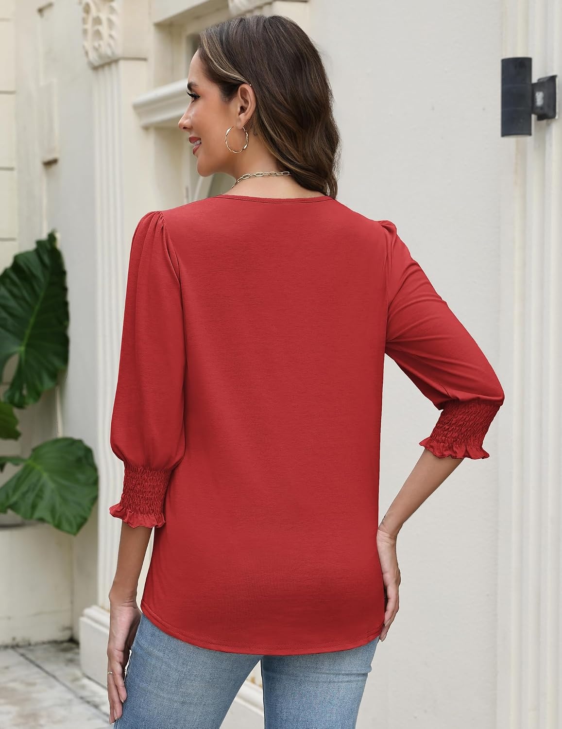 image:imageZeagoo 34 Length Sleeve Blouse Pleated Tops Tunics for Women Dressy Shirt Business CasualFiery Red