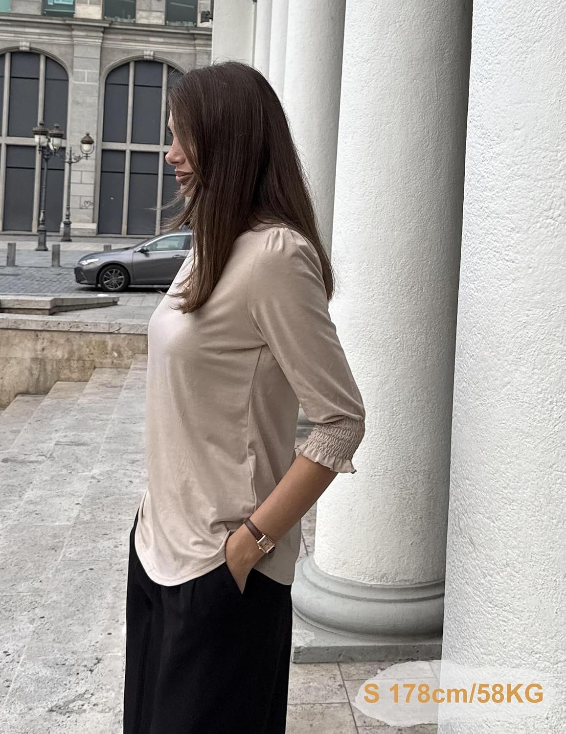 image:imageZeagoo 34 Length Sleeve Blouse Pleated Tops Tunics for Women Dressy Shirt Business CasualMoon Grey