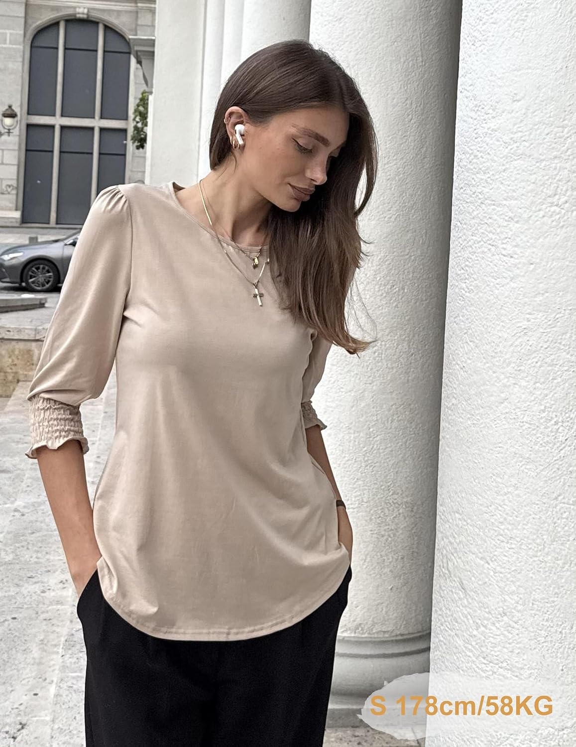 image:imageZeagoo 34 Length Sleeve Blouse Pleated Tops Tunics for Women Dressy Shirt Business CasualMoon Grey