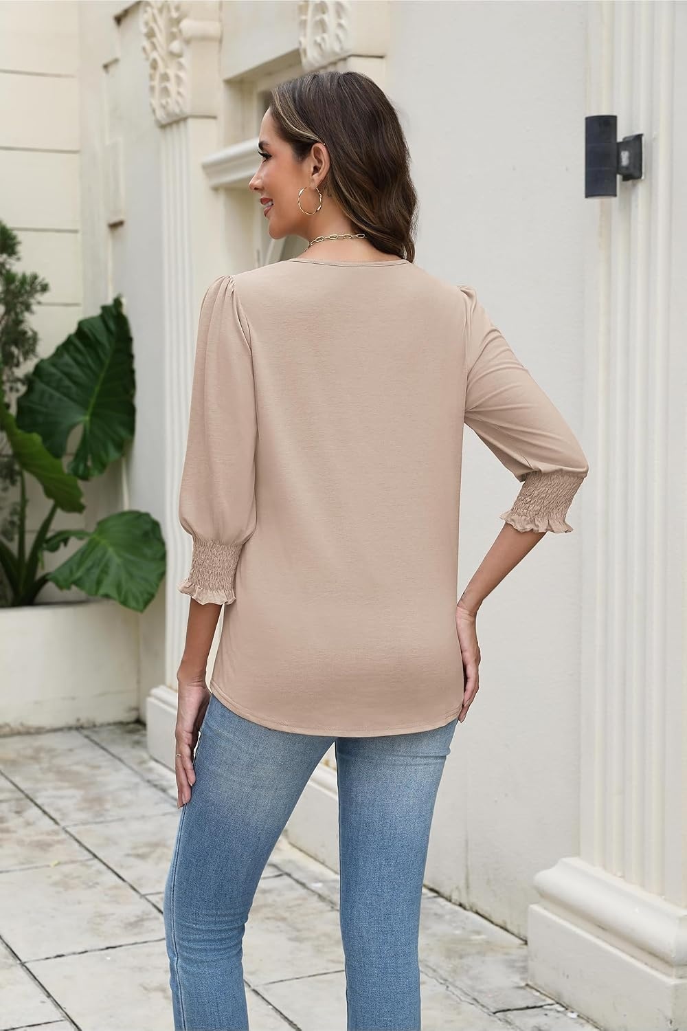 image:imageZeagoo 34 Length Sleeve Blouse Pleated Tops Tunics for Women Dressy Shirt Business CasualMoon Grey