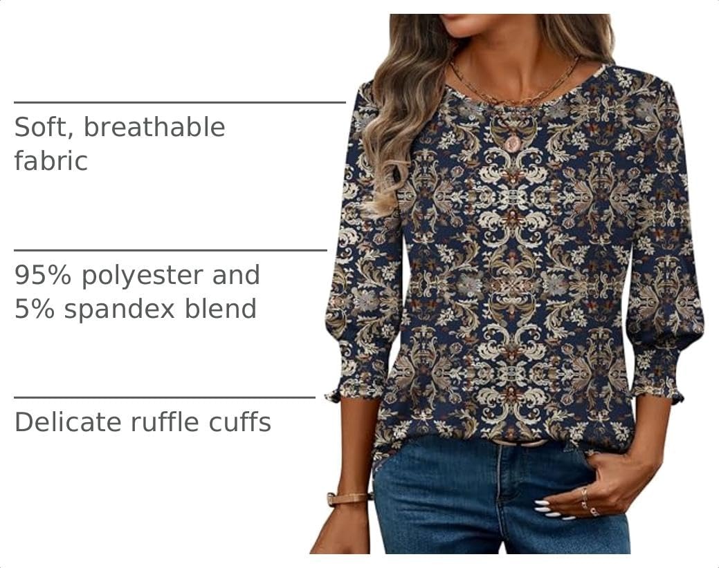 image:imageZeagoo 34 Length Sleeve Blouse Pleated Tops Tunics for Women Dressy Shirt Business CasualNavy Khaki Blessing