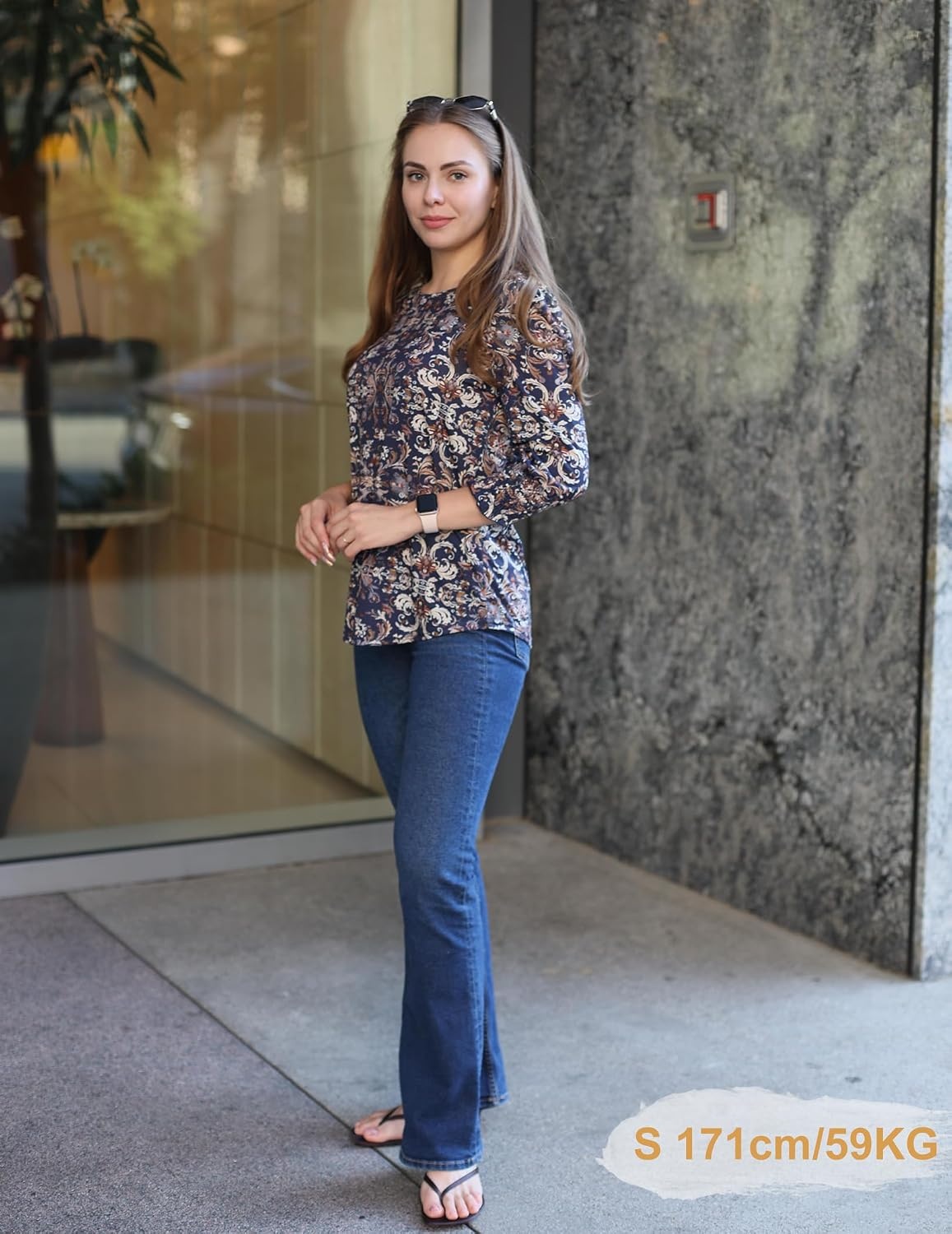 image:imageZeagoo 34 Length Sleeve Blouse Pleated Tops Tunics for Women Dressy Shirt Business CasualNavy Khaki Blessing