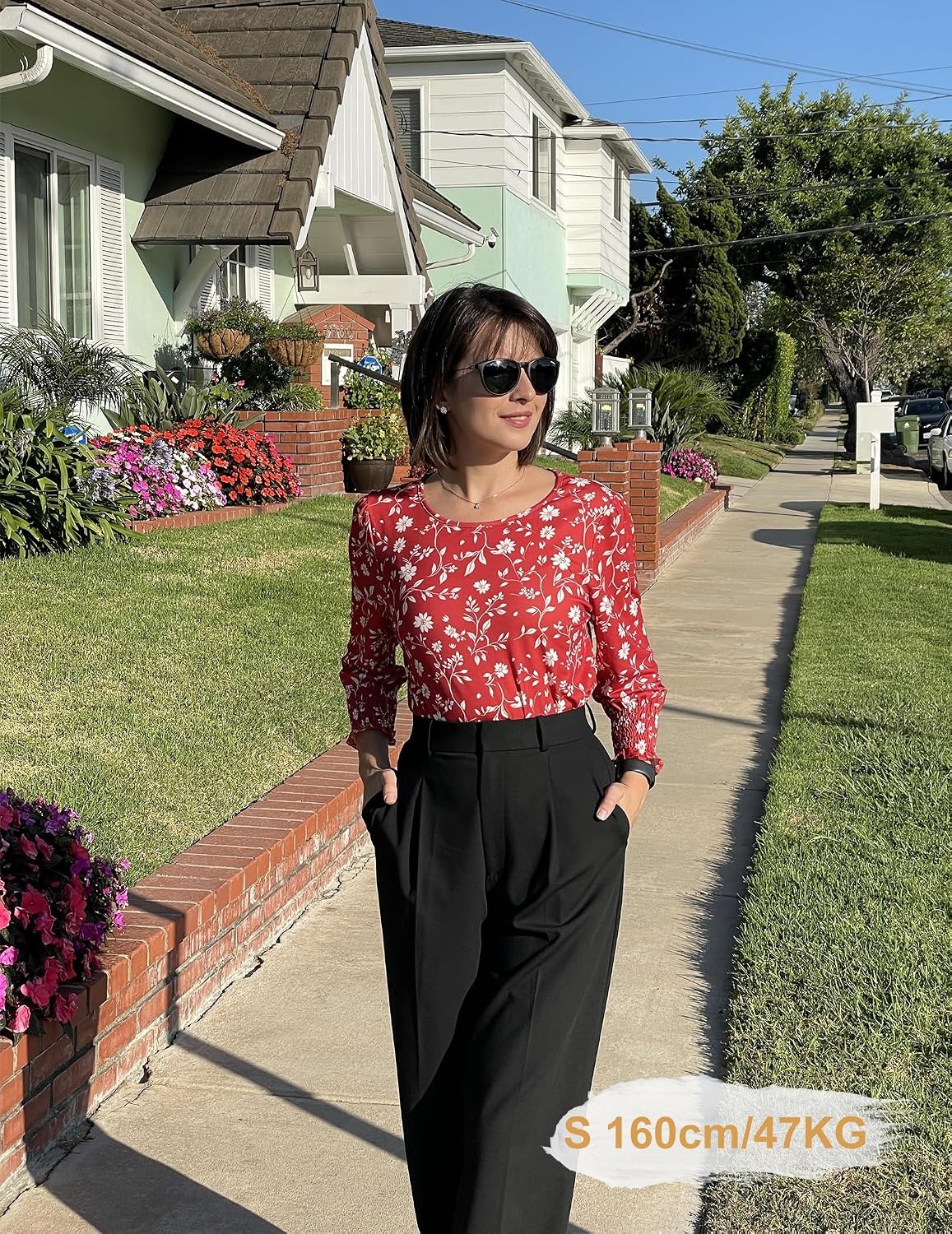 image:imageZeagoo 34 Length Sleeve Blouse Pleated Tops Tunics for Women Dressy Shirt Business CasualVintage Red Ditsy