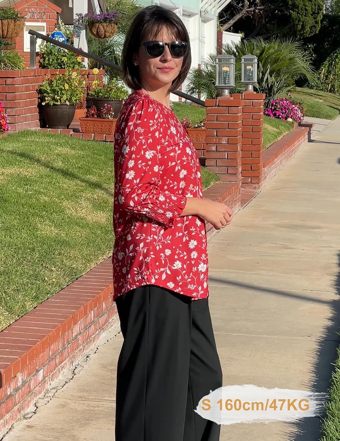 image:imageZeagoo 34 Length Sleeve Blouse Pleated Tops Tunics for Women Dressy Shirt Business CasualVintage Red Ditsy