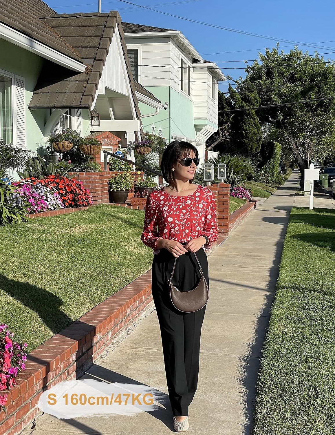 image:imageZeagoo 34 Length Sleeve Blouse Pleated Tops Tunics for Women Dressy Shirt Business CasualVintage Red Ditsy