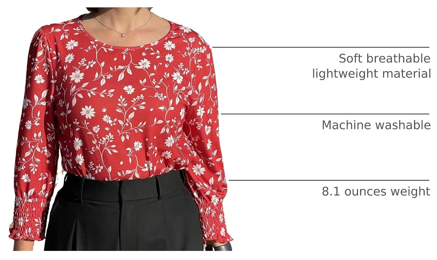 image:imageZeagoo 34 Length Sleeve Blouse Pleated Tops Tunics for Women Dressy Shirt Business CasualVintage Red Ditsy