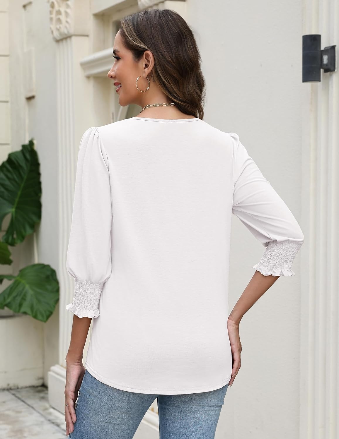 image:imageZeagoo 34 Length Sleeve Blouse Pleated Tops Tunics for Women Dressy Shirt Business CasualWhite