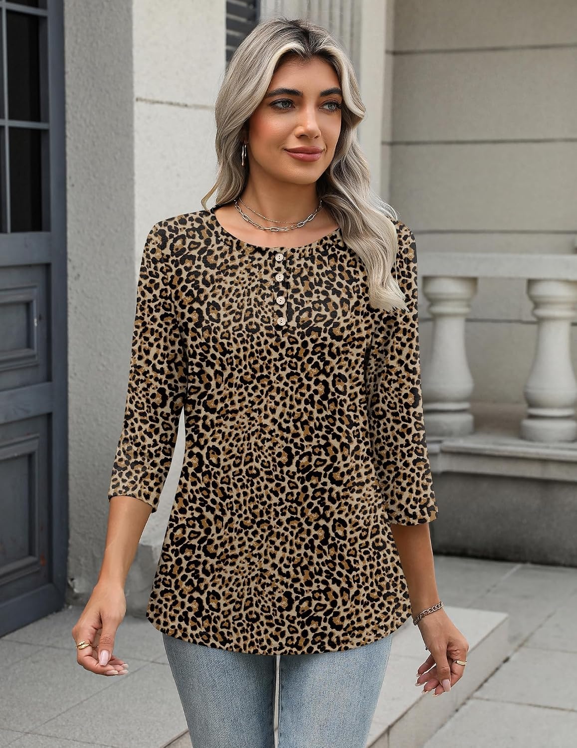 image:imageZeagoo 34 Length Sleeve Women Tops Dressy Casual Blouses Work ClothesAn136leopard Print