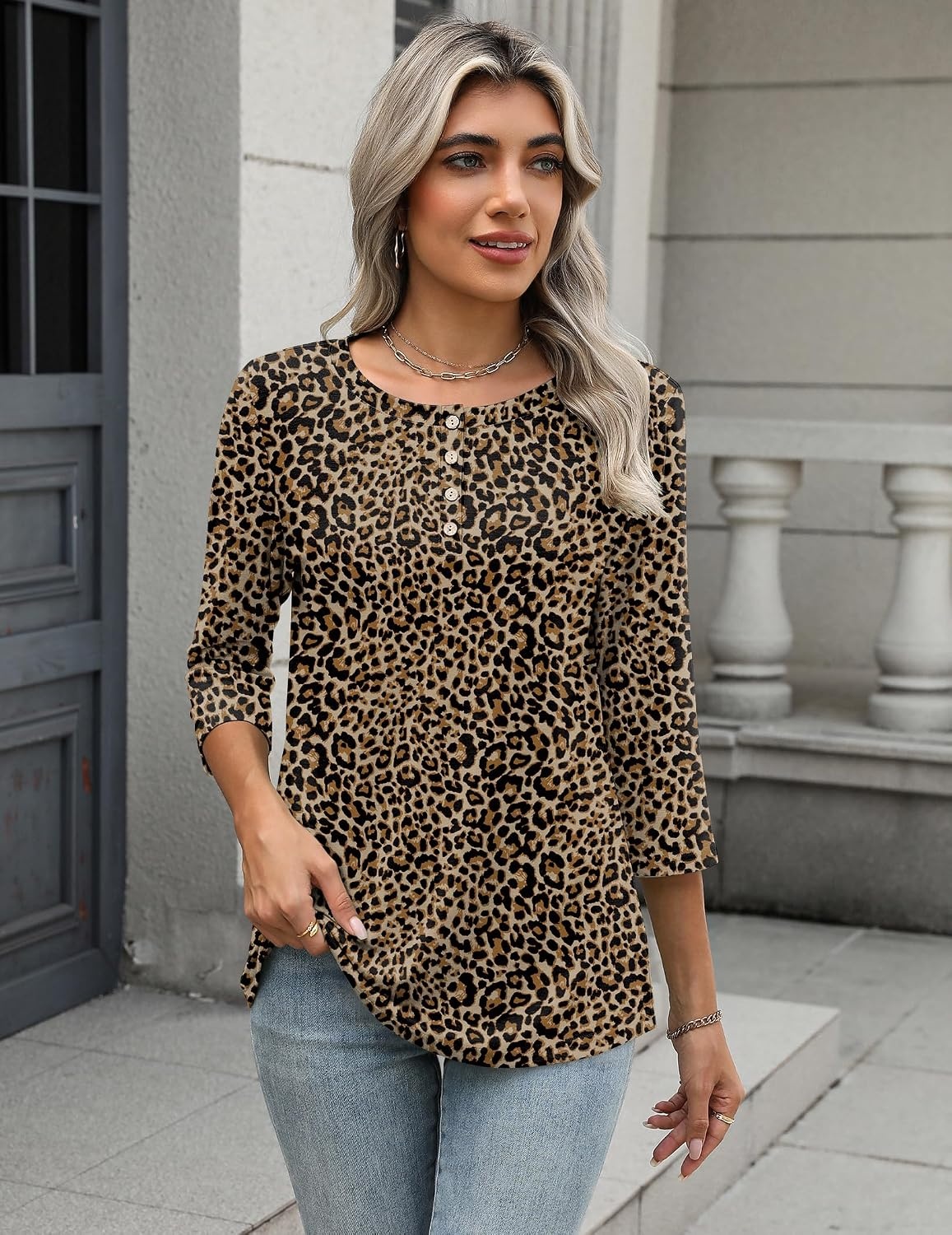 image:imageZeagoo 34 Length Sleeve Women Tops Dressy Casual Blouses Work ClothesAn136leopard Print