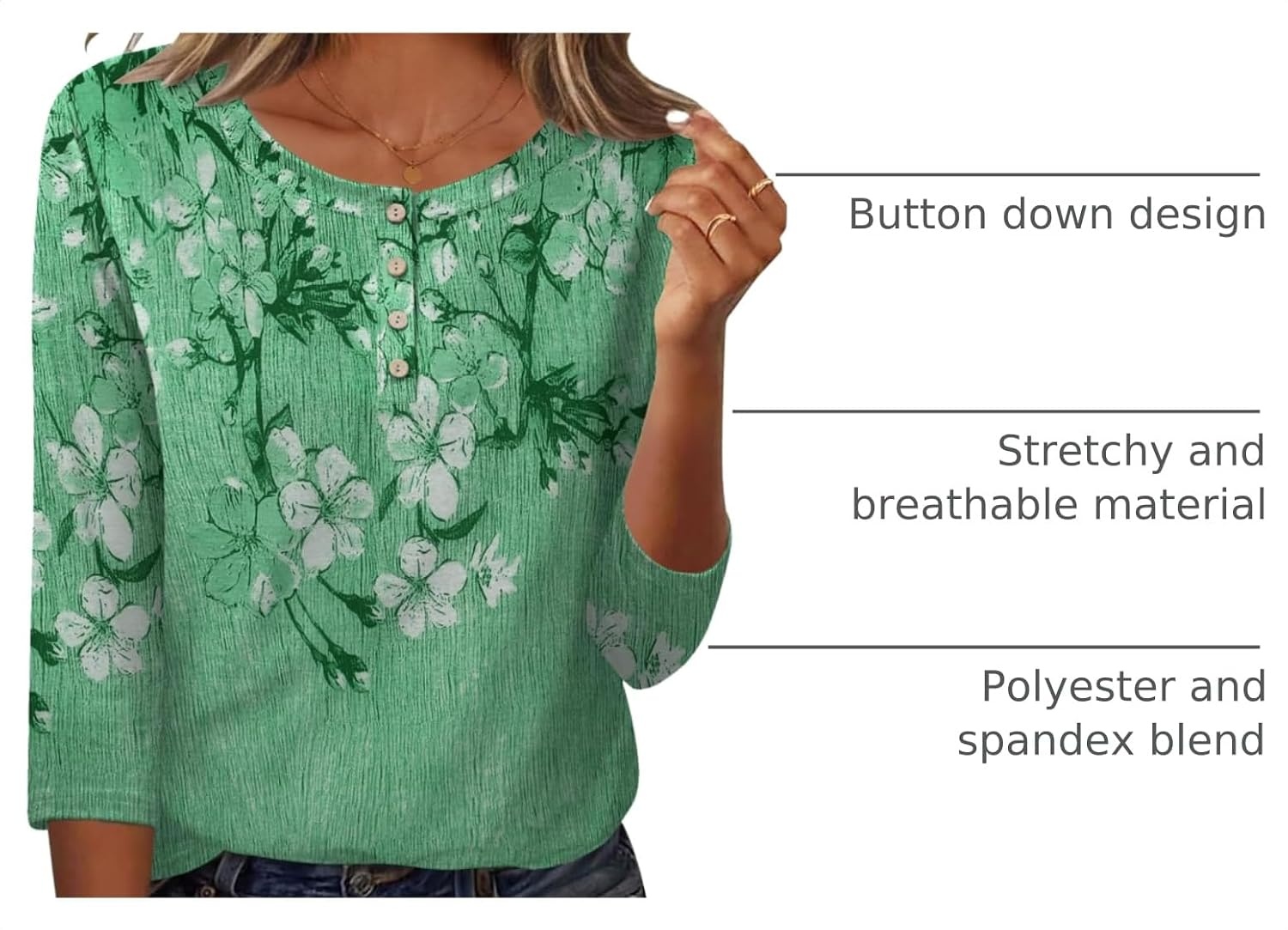 image:imageZeagoo 34 Length Sleeve Women Tops Dressy Casual Blouses Work ClothesBf180green Flower