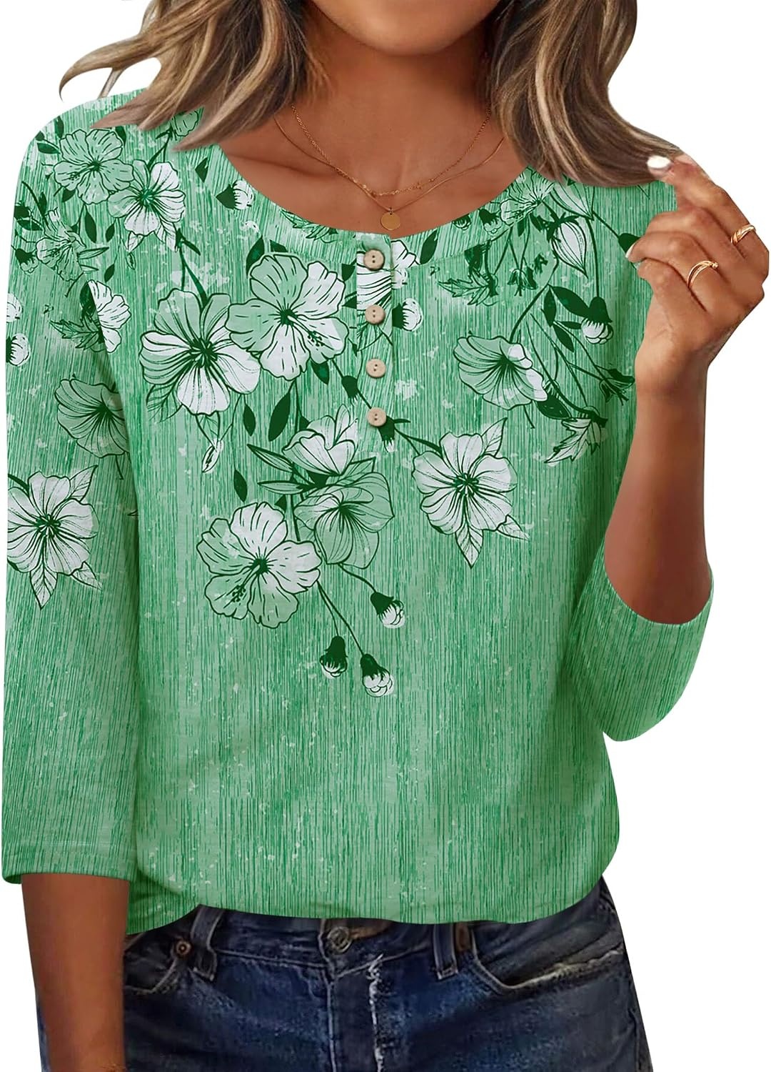 image:imageZeagoo 34 Length Sleeve Women Tops Dressy Casual Blouses Work ClothesBf180green Flower