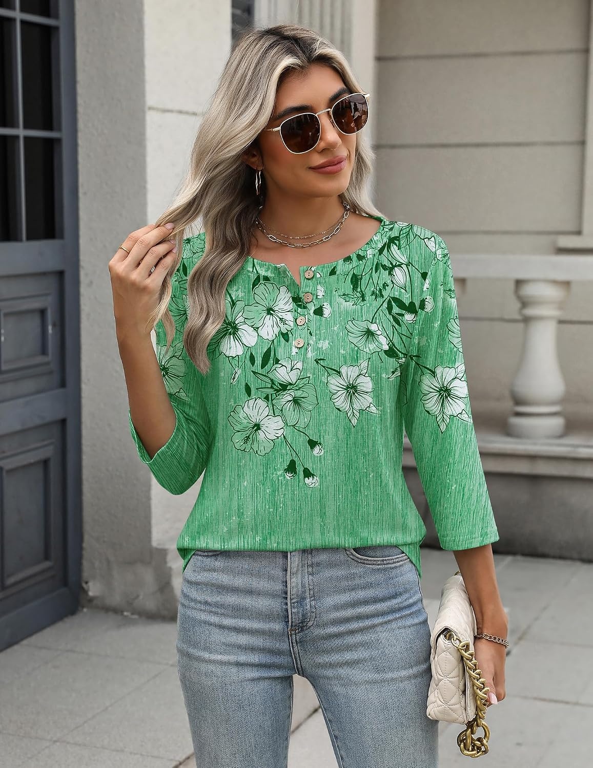 image:imageZeagoo 34 Length Sleeve Women Tops Dressy Casual Blouses Work ClothesBf180green Flower