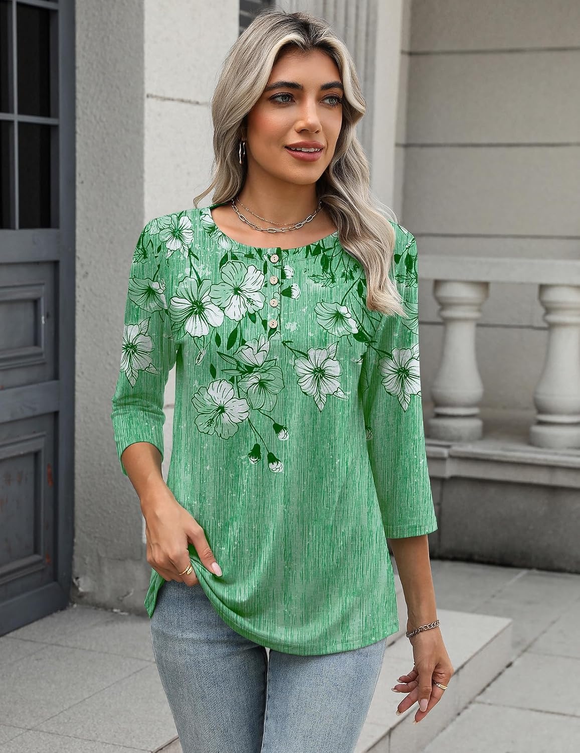 image:imageZeagoo 34 Length Sleeve Women Tops Dressy Casual Blouses Work ClothesBf180green Flower