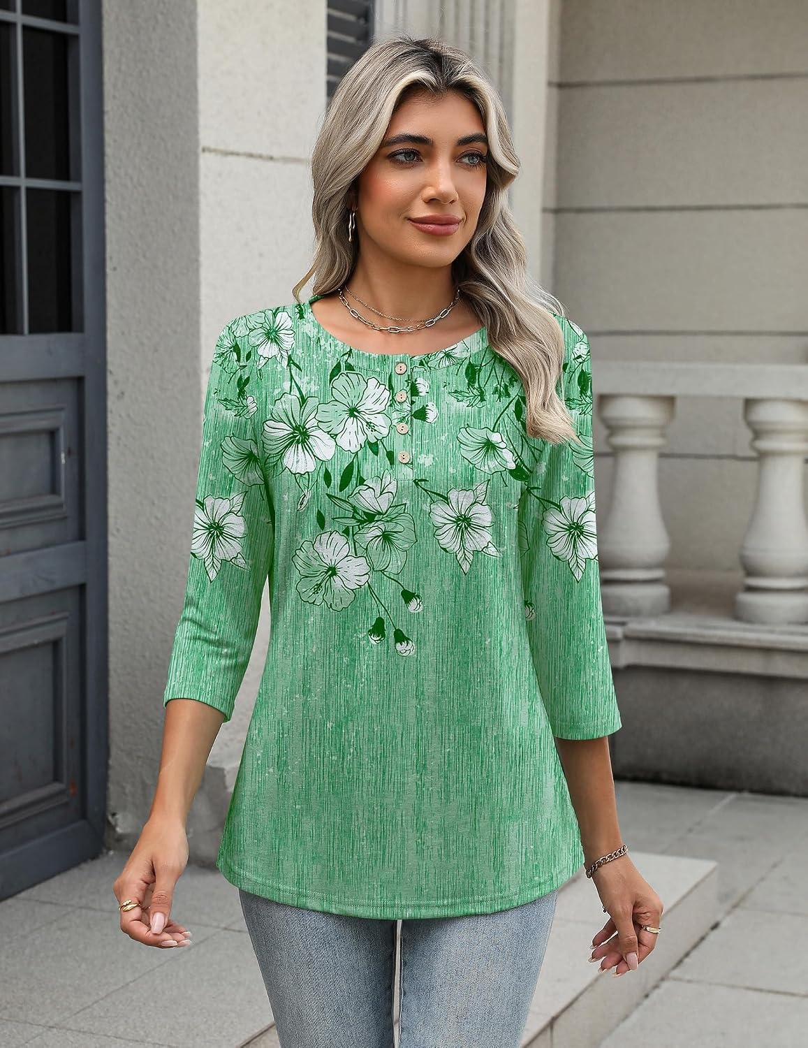 image:imageZeagoo 34 Length Sleeve Women Tops Dressy Casual Blouses Work ClothesBf180green Flower