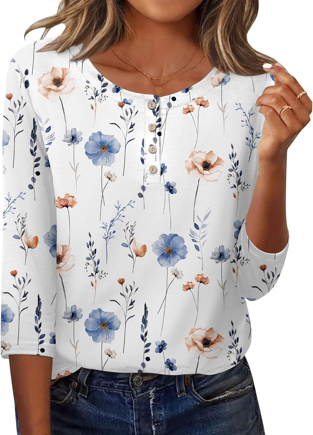 image:imageZeagoo 34 Length Sleeve Women Tops Dressy Casual Blouses Work ClothesBf290white Flower
