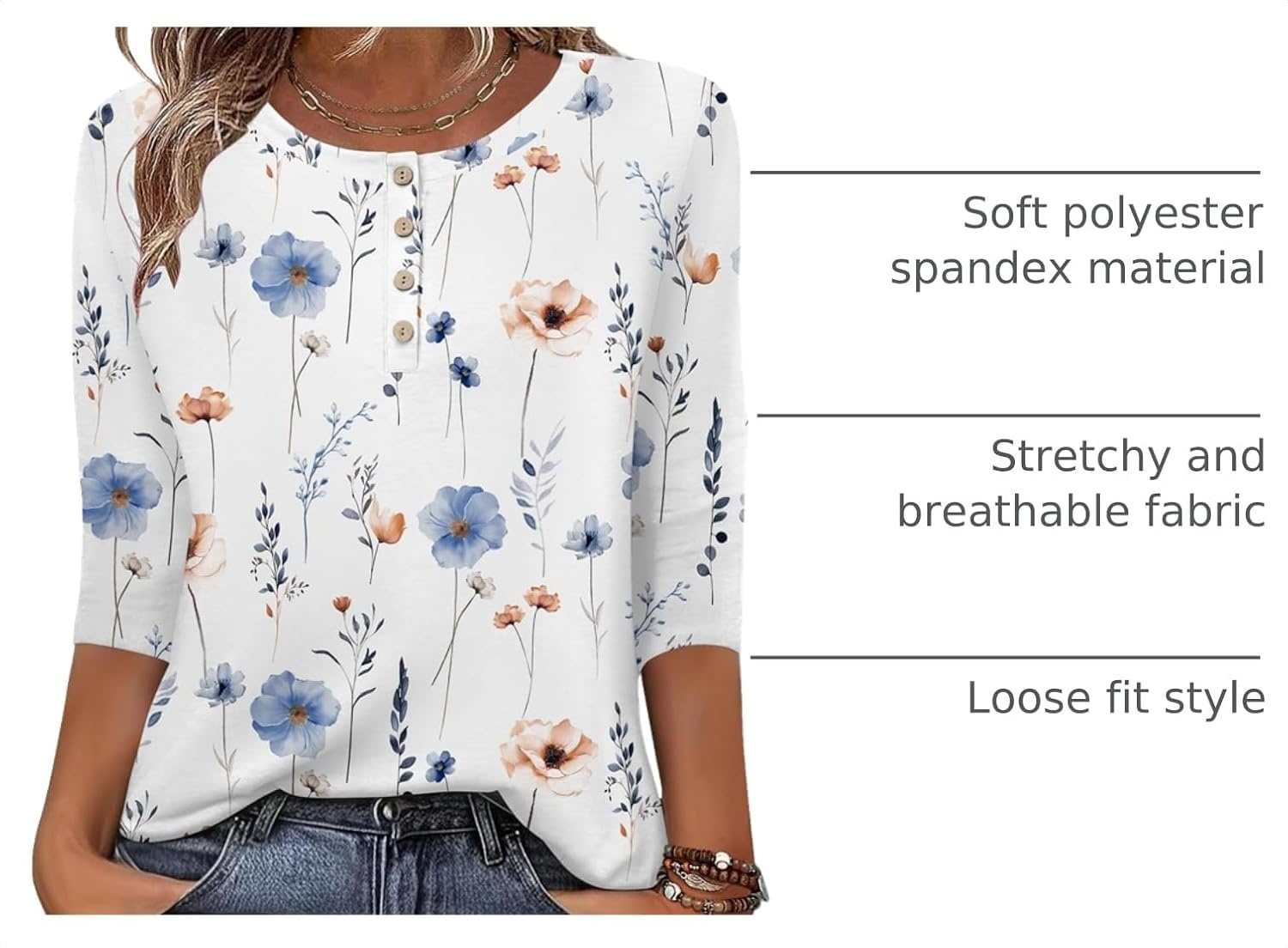 image:imageZeagoo 34 Length Sleeve Women Tops Dressy Casual Blouses Work ClothesBf290white Flower