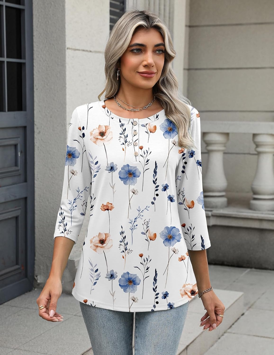 image:imageZeagoo 34 Length Sleeve Women Tops Dressy Casual Blouses Work ClothesBf290white Flower