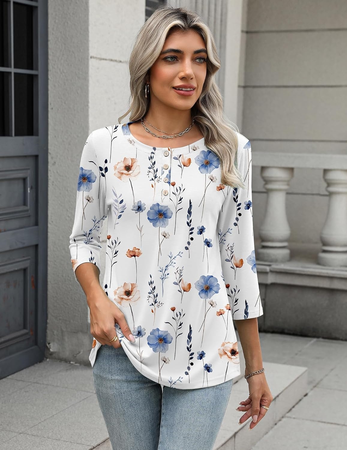 image:imageZeagoo 34 Length Sleeve Women Tops Dressy Casual Blouses Work ClothesBf290white Flower