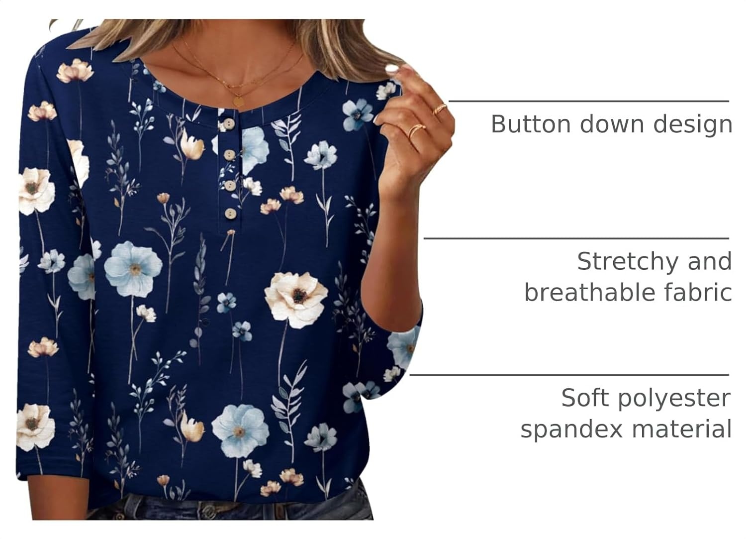 image:imageZeagoo 34 Length Sleeve Women Tops Dressy Casual Blouses Work ClothesBf318navy Flower