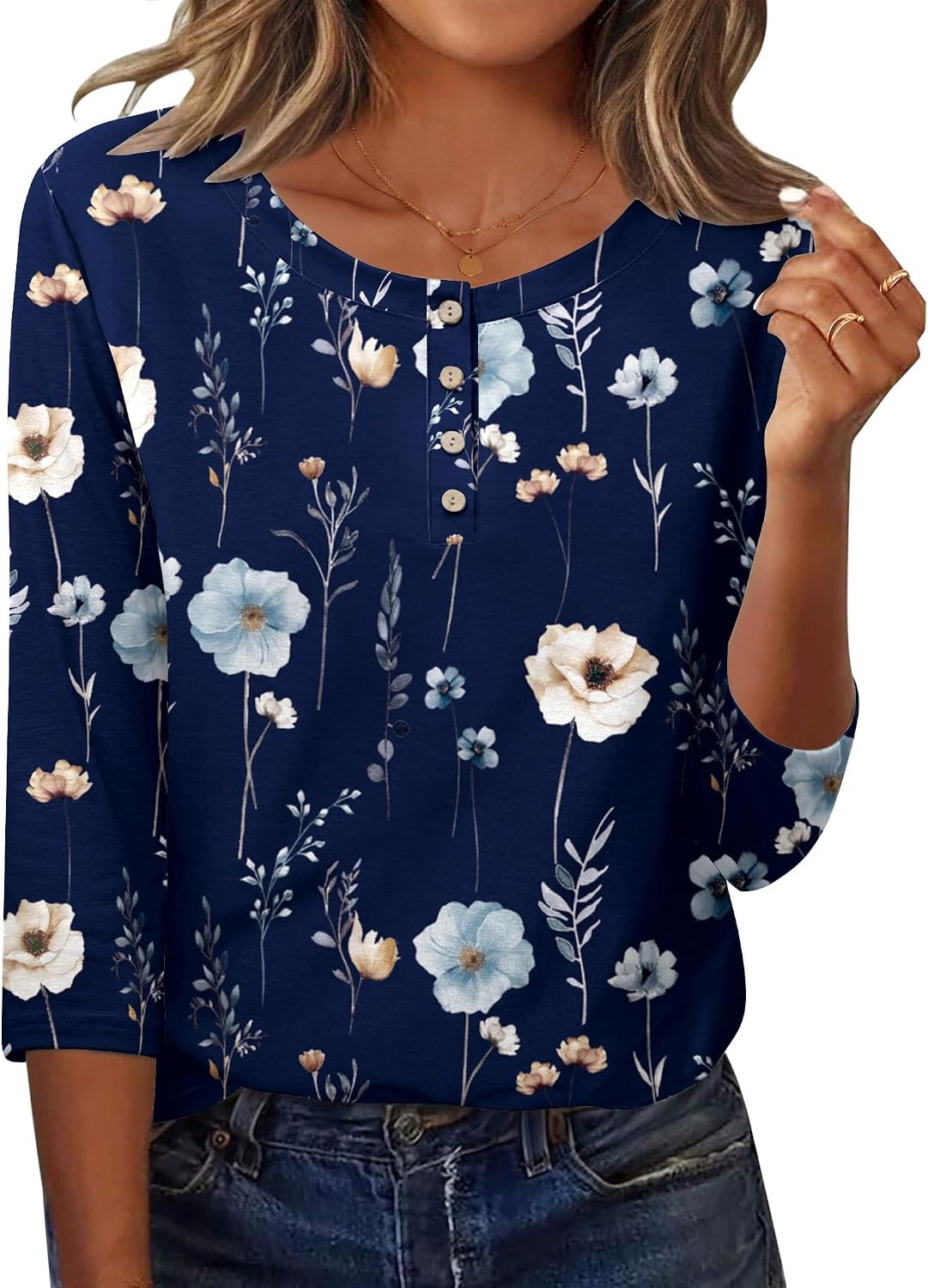 image:imageZeagoo 34 Length Sleeve Women Tops Dressy Casual Blouses Work ClothesBf318navy Flower