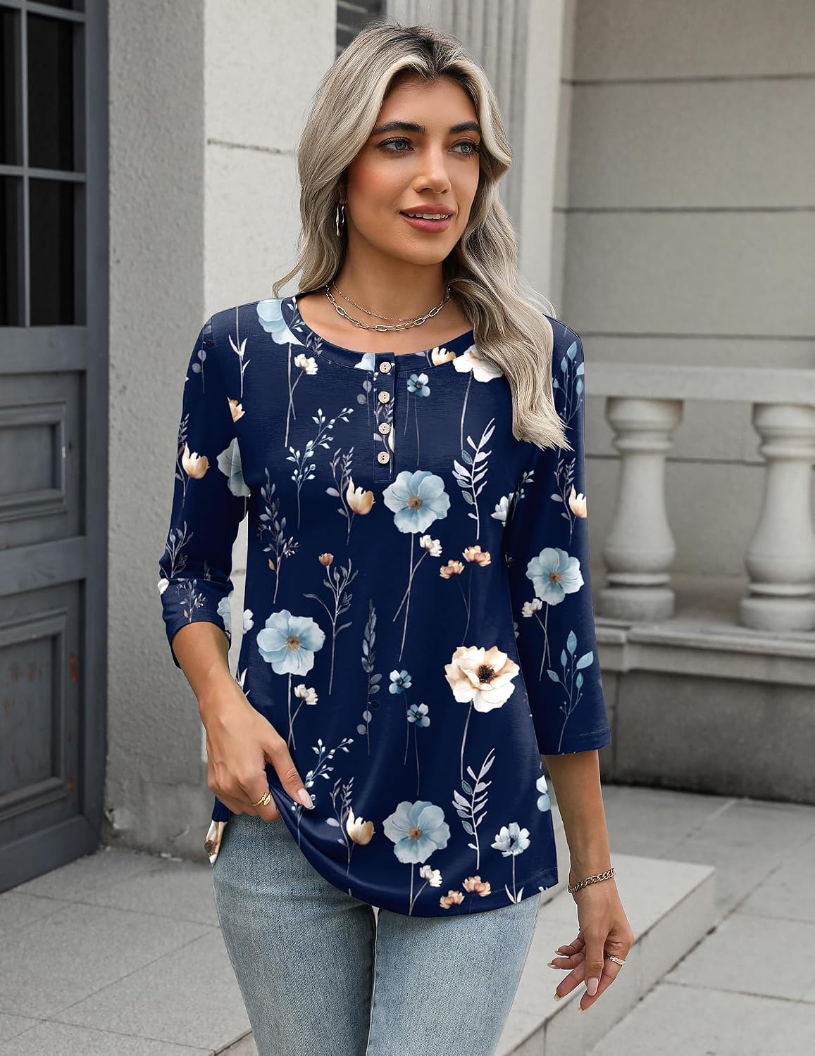 image:imageZeagoo 34 Length Sleeve Women Tops Dressy Casual Blouses Work ClothesBf318navy Flower