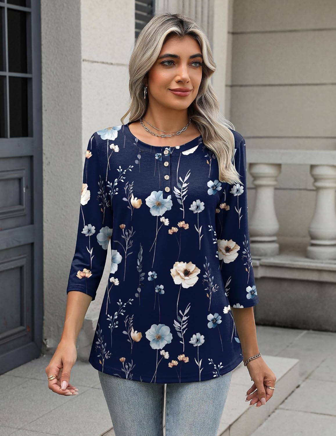 image:imageZeagoo 34 Length Sleeve Women Tops Dressy Casual Blouses Work ClothesBf318navy Flower