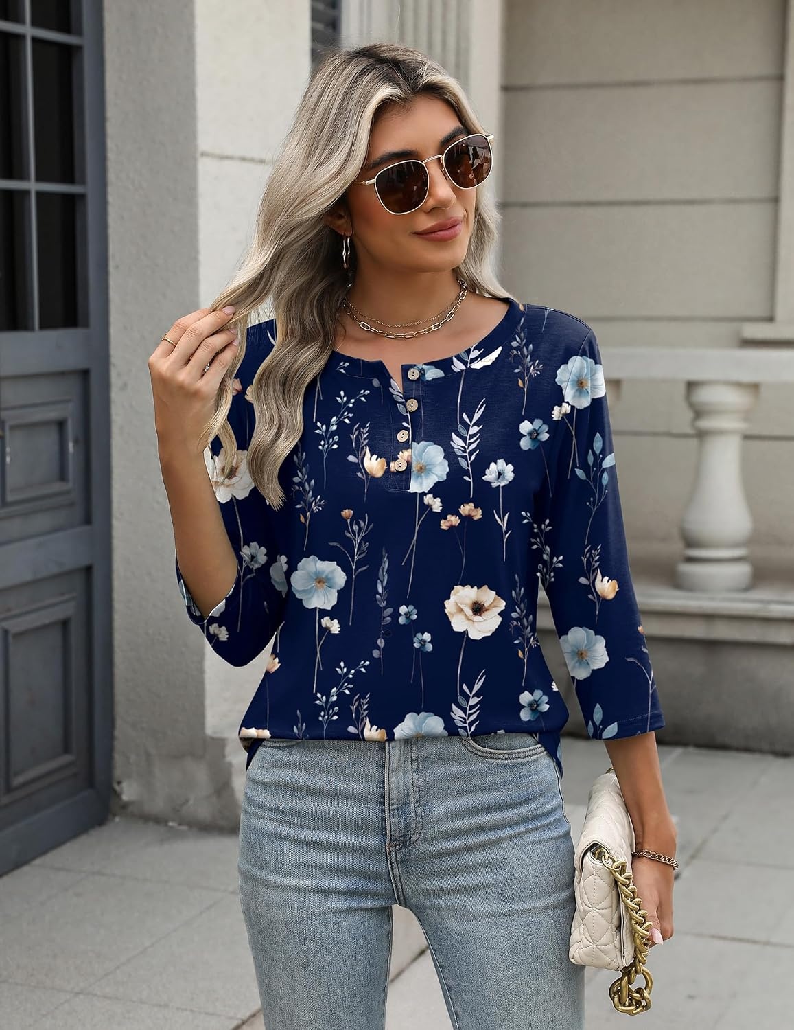 image:imageZeagoo 34 Length Sleeve Women Tops Dressy Casual Blouses Work ClothesBf318navy Flower