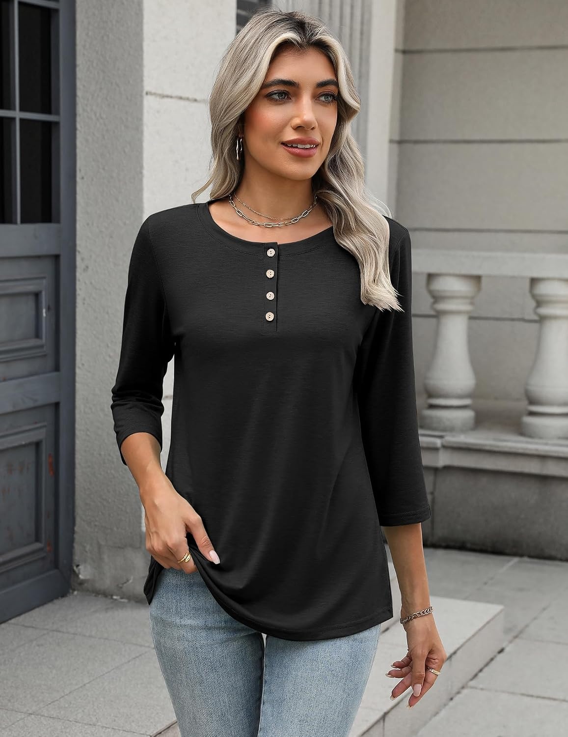 image:imageZeagoo 34 Length Sleeve Women Tops Dressy Casual Blouses Work ClothesBlack