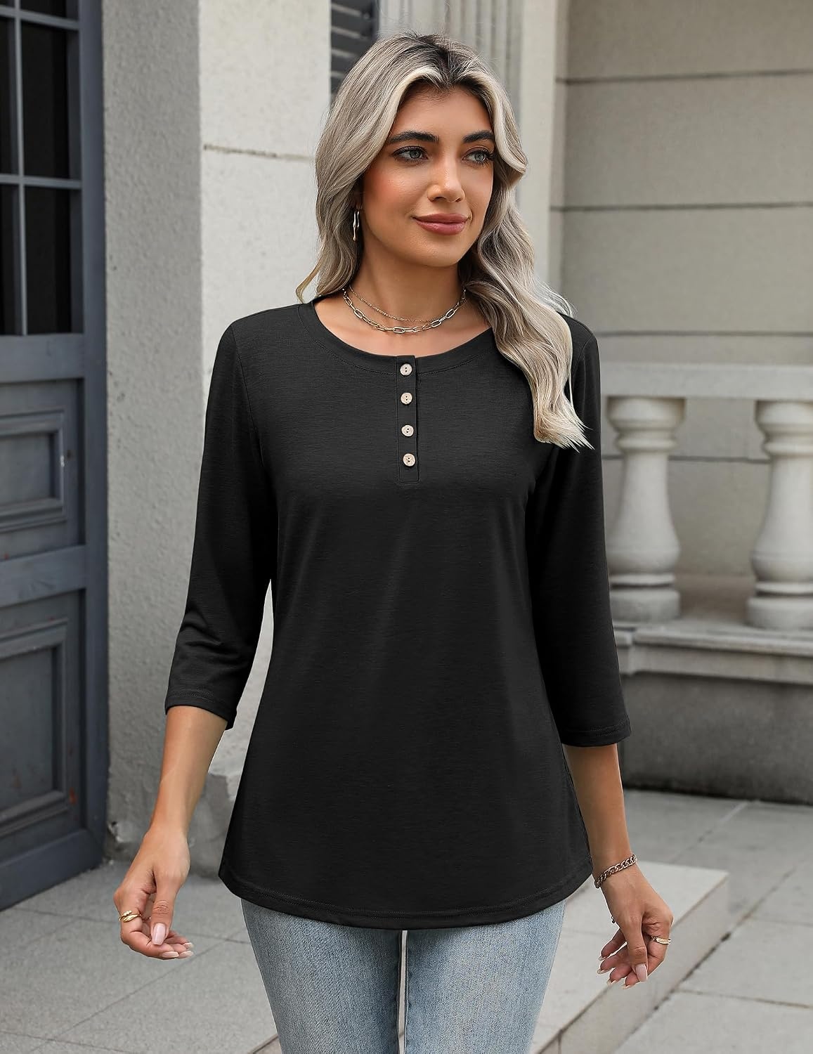 image:imageZeagoo 34 Length Sleeve Women Tops Dressy Casual Blouses Work ClothesBlack