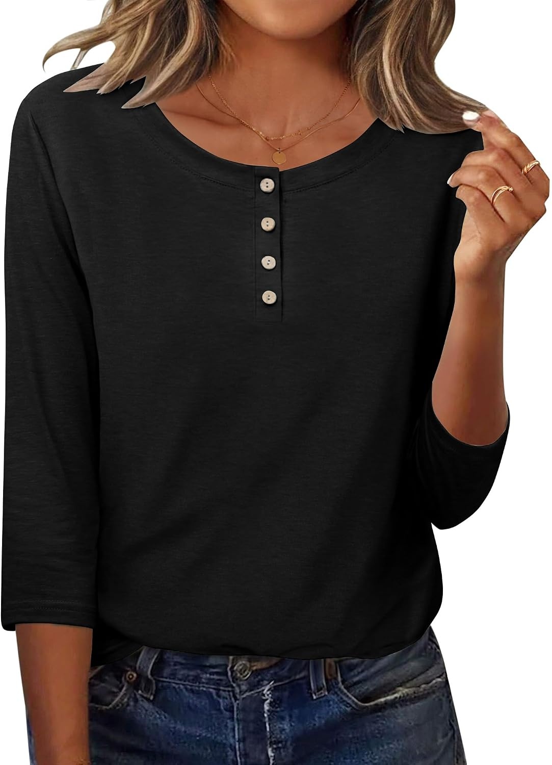 image:imageZeagoo 34 Length Sleeve Women Tops Dressy Casual Blouses Work ClothesBlack