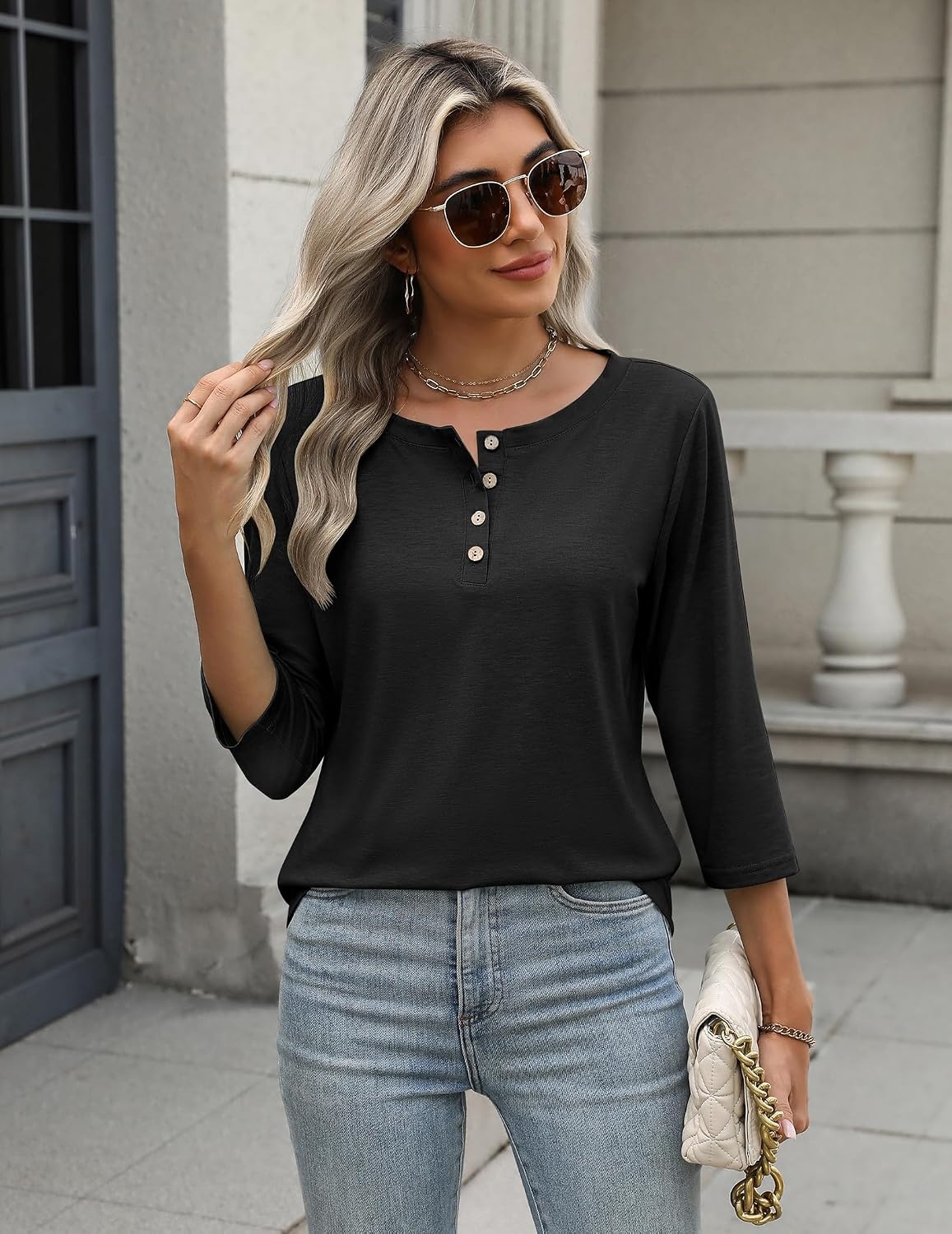 image:imageZeagoo 34 Length Sleeve Women Tops Dressy Casual Blouses Work ClothesBlack