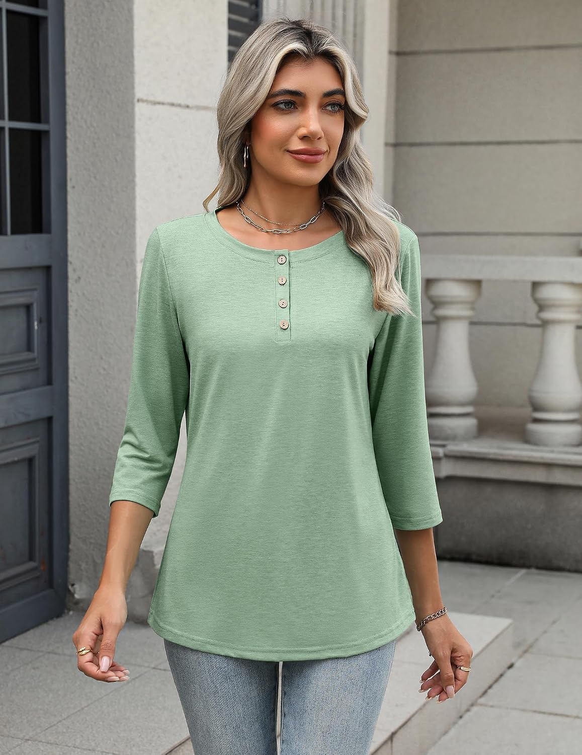 image:imageZeagoo 34 Length Sleeve Women Tops Dressy Casual Blouses Work ClothesBlight Green