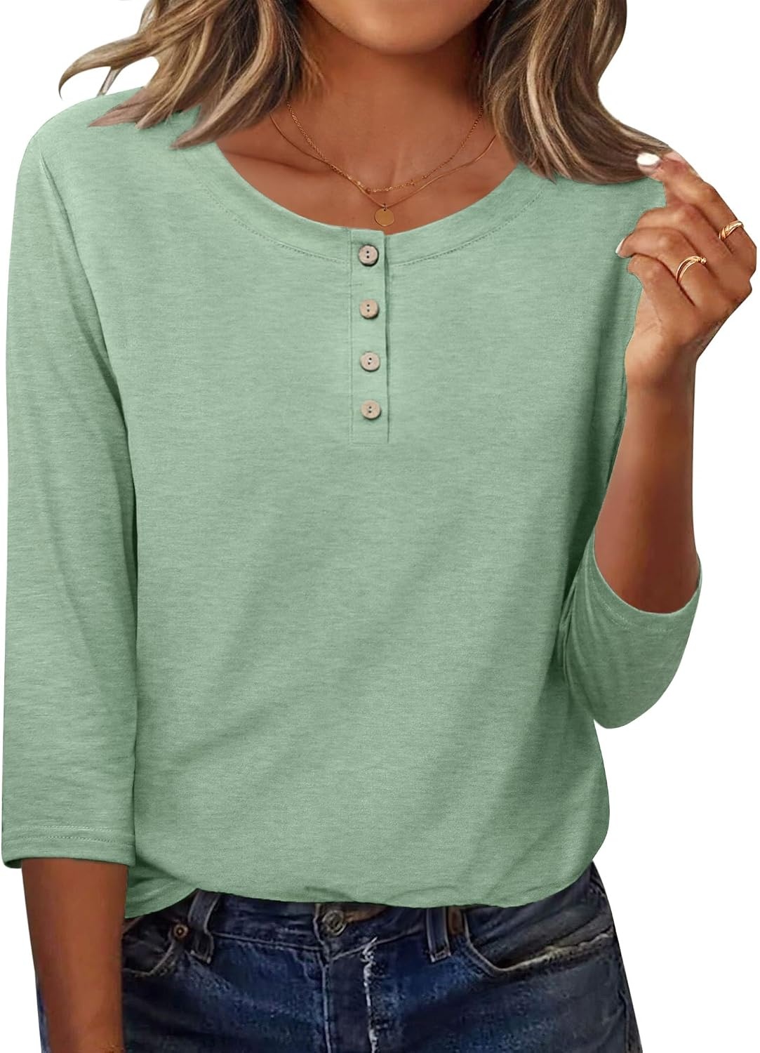 image:imageZeagoo 34 Length Sleeve Women Tops Dressy Casual Blouses Work ClothesBlight Green