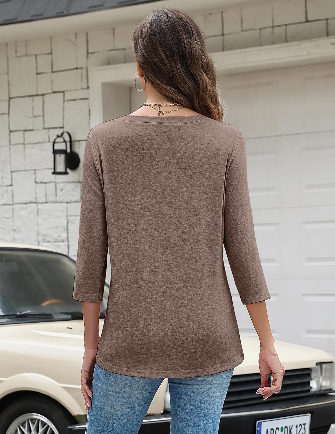 image:imageZeagoo 34 Length Sleeve Women Tops Dressy Casual Blouses Work ClothesBrown