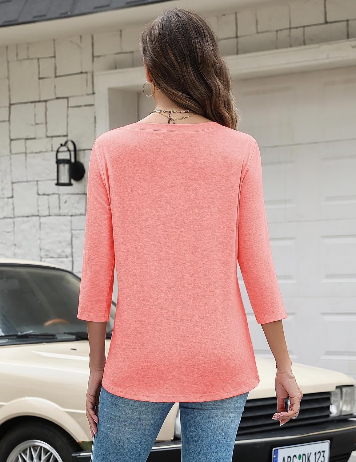 image:imageZeagoo 34 Length Sleeve Women Tops Dressy Casual Blouses Work ClothesCoral Pink