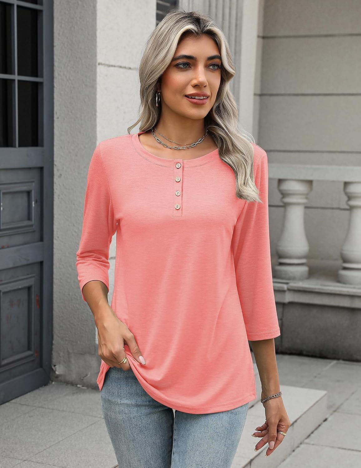 image:imageZeagoo 34 Length Sleeve Women Tops Dressy Casual Blouses Work ClothesCoral Pink
