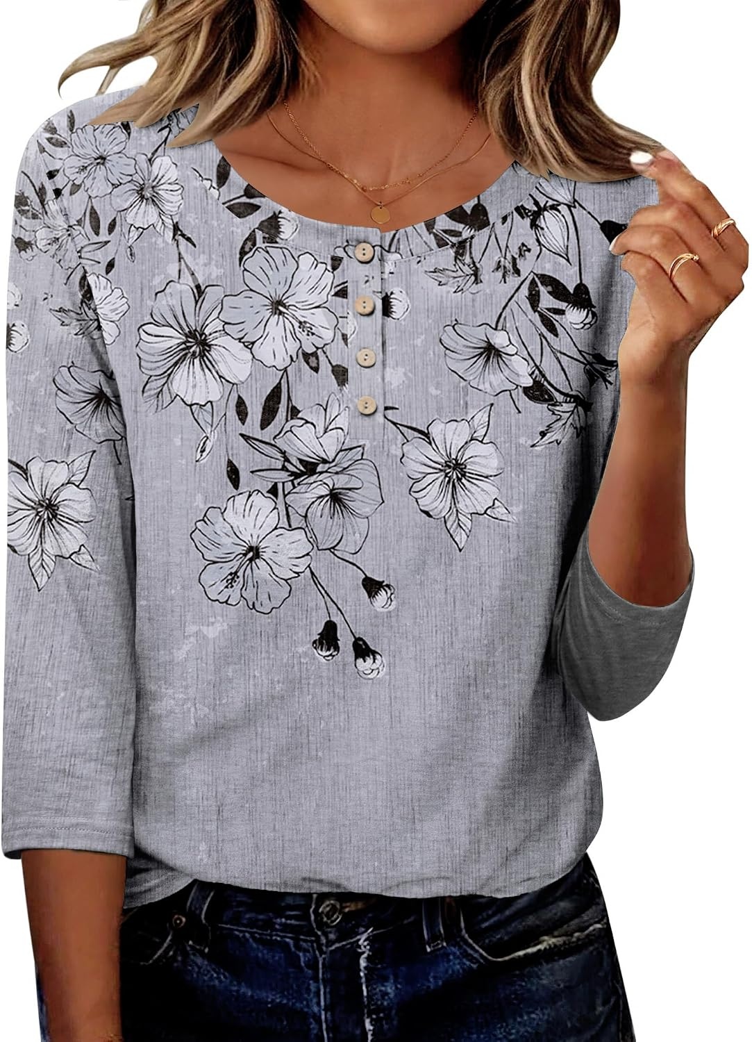 image:imageZeagoo 34 Length Sleeve Women Tops Dressy Casual Blouses Work ClothesDh62grey Flower