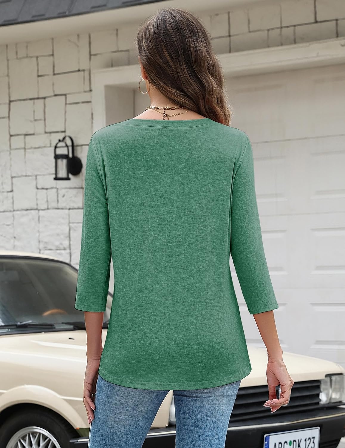 image:imageZeagoo 34 Length Sleeve Women Tops Dressy Casual Blouses Work ClothesGreen